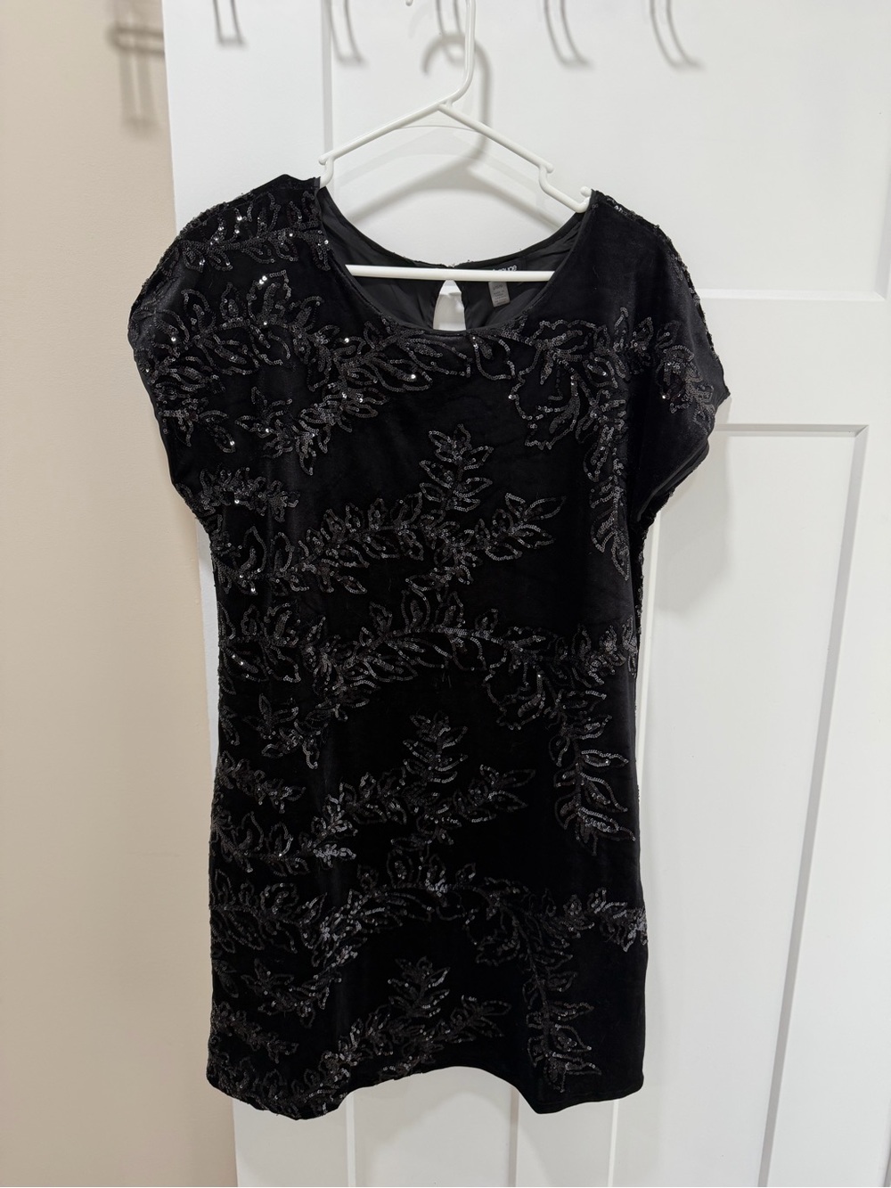 Cable & Gauge Black Velvet Mini Dress with Beaded Leaf Detail